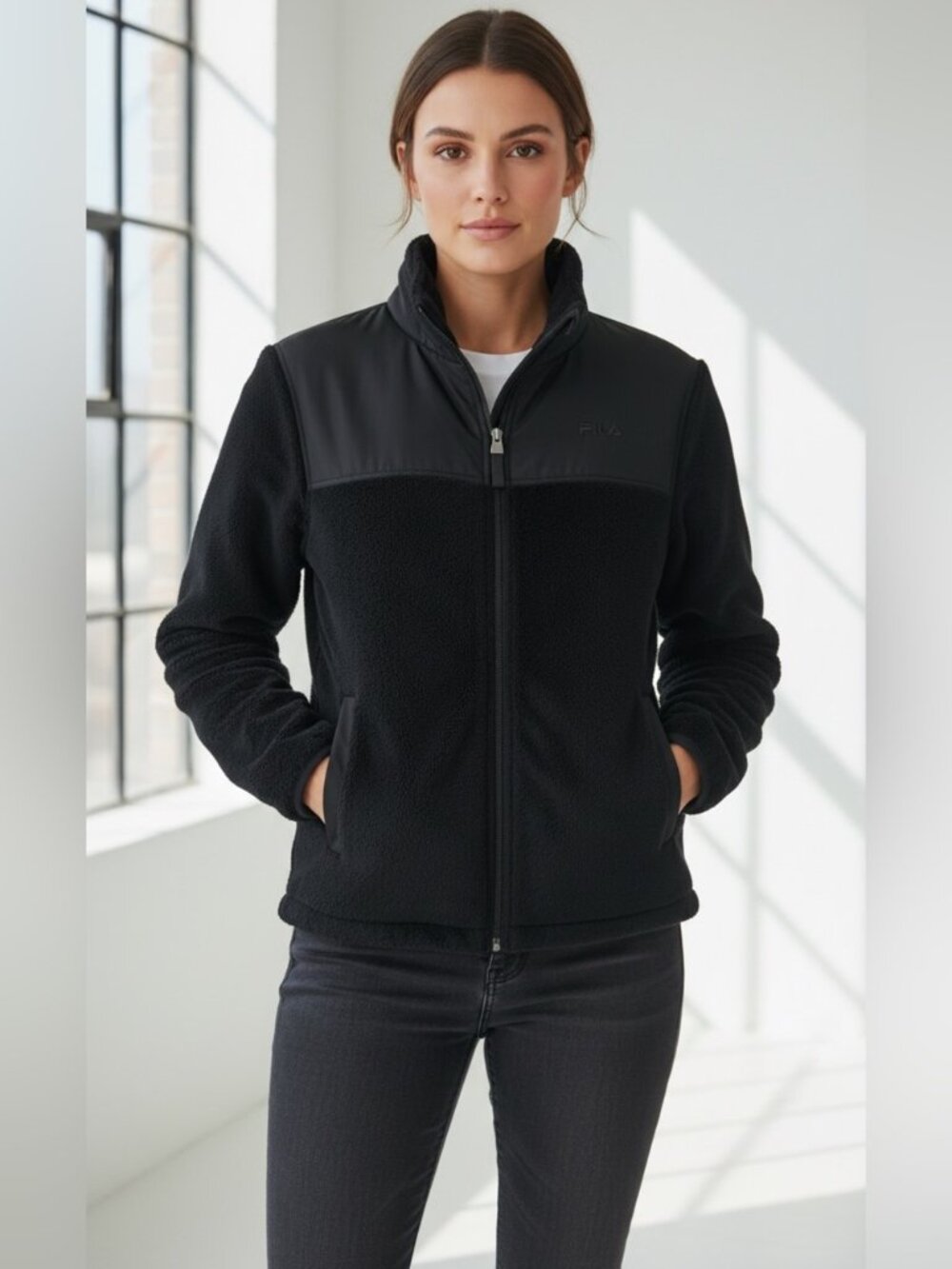 FILA SPORT Women's Black Full-Zip Sherpa Jacket - Picture 10 of 10
